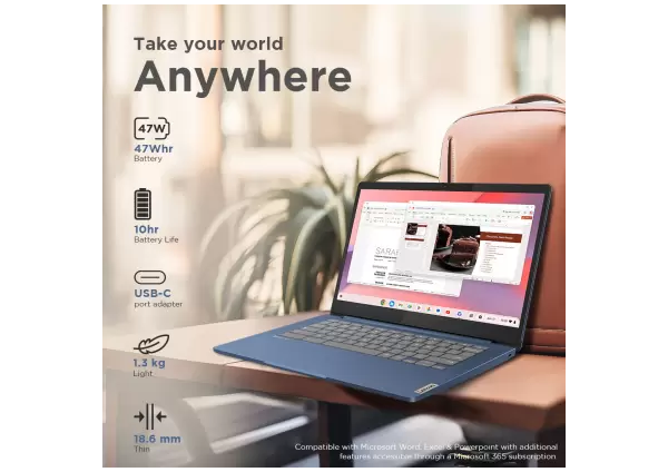 Lenovo Chromebook MediaTek Kompanio 520 - (4 GB/128 GB EMMC Storage/Chrome OS) 14M868 Chromebook  (14 Inch, Abyss Blue, 1.3 Kg)